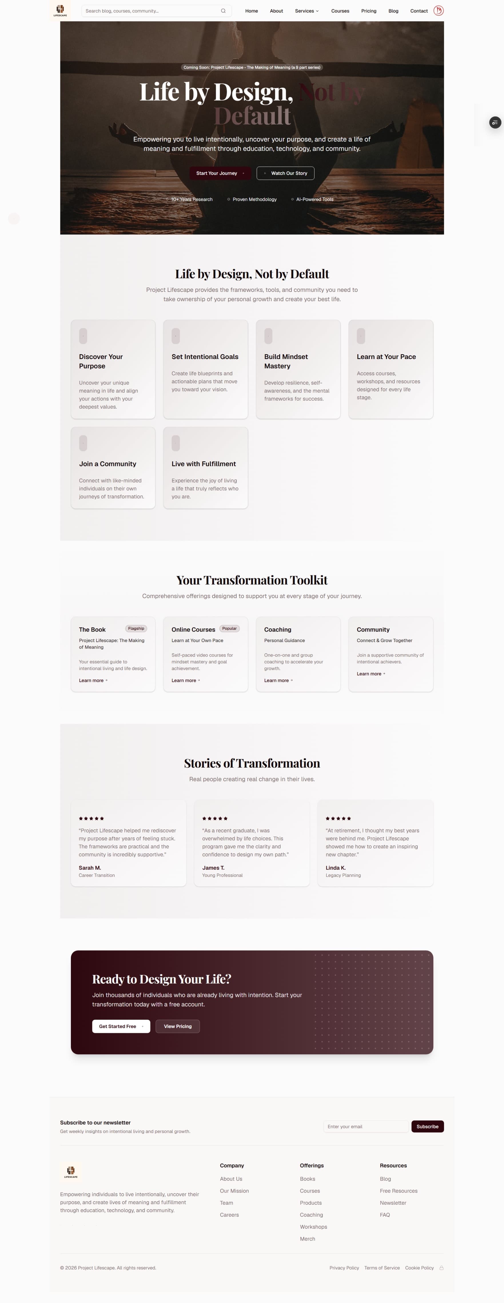 Project Lifescape platform home page.